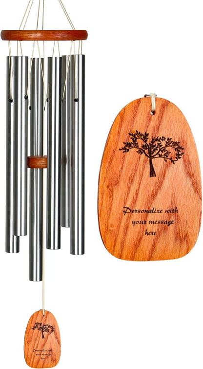 Woodstock Wind Chimes Personalized Amazing Grace Memorial Chime for Outside 24'' Large Silver Sympathy Customized Tree of Life Inspirational Wind Chime for Outdoor Patio Home Garden Decor (P-AGMS16)