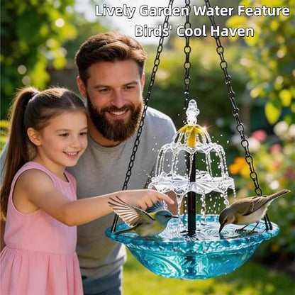 Hanging Solar Bird Bath Fountain, Solar Powered Cascading Outdoor Water Fountain, Hanging Bird Bath with Water for Outdoors Garden Patio Backyard Lawn Decor (Blue)