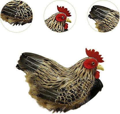 Realistic Chicken Figurine, Artificial Feather Hen Model for Home Garden Decor