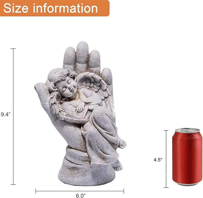 basen Guardian Angel Statue in Hand, Memorial Angel Garden Statue for Outdoor Yard Lawn Patio, Resin Angel Figurine Decoration for Grave Cemetery Remembrance, Sympathy Gift Decor