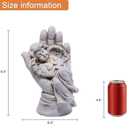 basen Guardian Angel Statue in Hand, Memorial Angel Garden Statue for Outdoor Yard Lawn Patio, Resin Angel Figurine Decoration for Grave Cemetery Remembrance, Sympathy Gift Decor