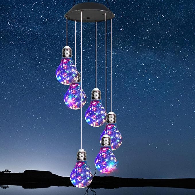 Multicolor Solar Wind Chimes for Outside, Solared Lights Outdoor Wind Chimes, Hanging Solar Powered Bulb Ball Lights for Home Party Yard Garden Christmas Decoration Gifts for Women Mom Grandma Teacher