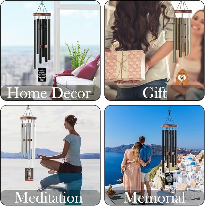 Personalized Custom Wind Chimes Memorial Engraved Gifts for Loss of Loved One Mother Dad Mom Dog Pet Customized Outdoor Sympathy Wind Chimes with Photo Text