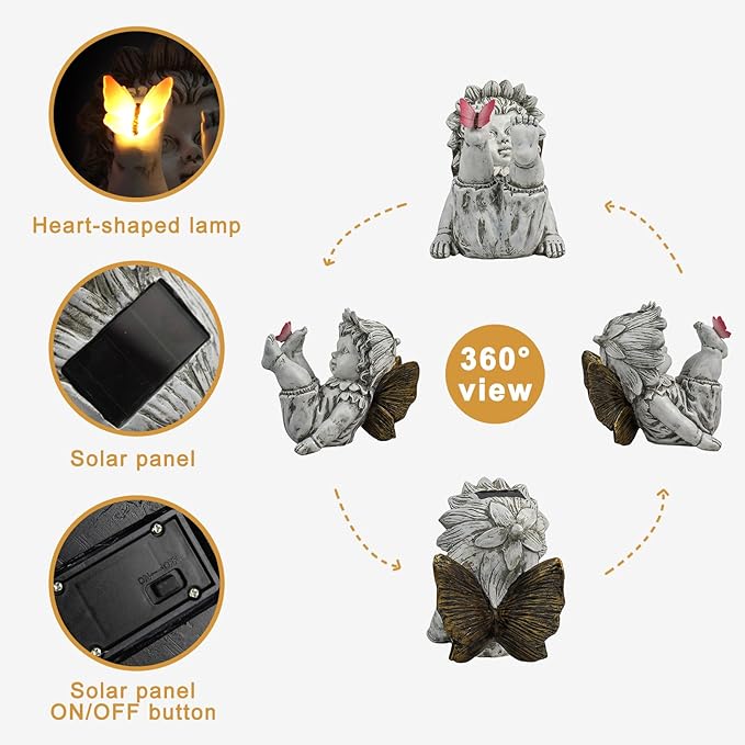 Suyorpe Fairies for Fairy Garden Solar Decor - Fairy Figurines Resin Outdoor Statues Ornaments with Light up Butterfly for Patio,Lawn,Yard,Porch,Outside Angel Gifts