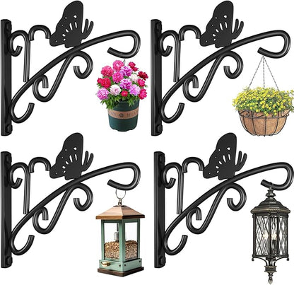 AMAGABELI GARDEN & HOME 4 Pack Hanging Plant Brackets Outdoor 11 inch Metal Fence Wall Plant Hanger Hooks for Hanging Flower Baskets Bird Feeders Lanterns Wind Chimes Rust-Resistant Black