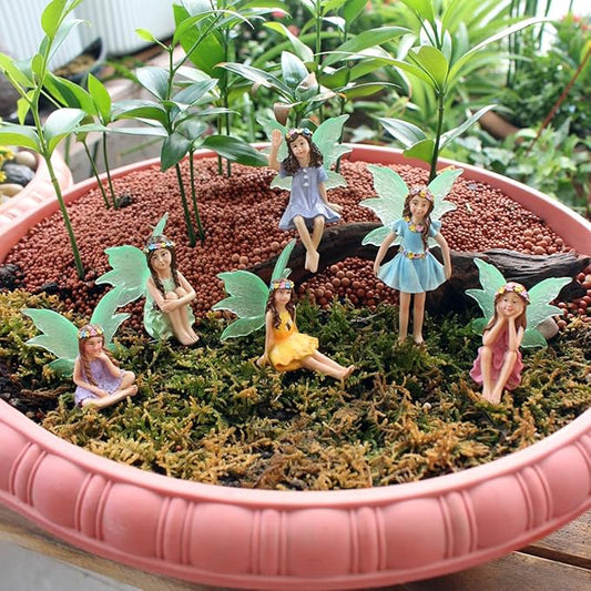 Fairy Garden Decor Fairy Door and Windows for Trees, Glow in The Dark Yard Sculpture Lawn Ornament Mini Garden Art Outdoor Decor Accessories with Lantern (6 Fairies)