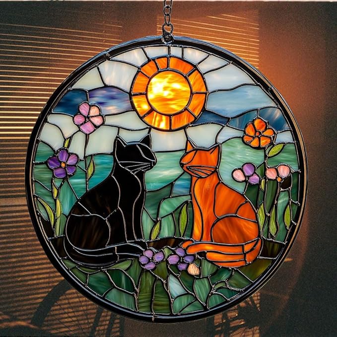 Vivid Cat Mosaic Art Acrylic Suncatcher Stained Glass Effect Window Car Hanging Christmas Ornament Indoor Outdoor Decor Garden Sun Catcher Panel Gifts for Cat Lover for Women Mom Grandma