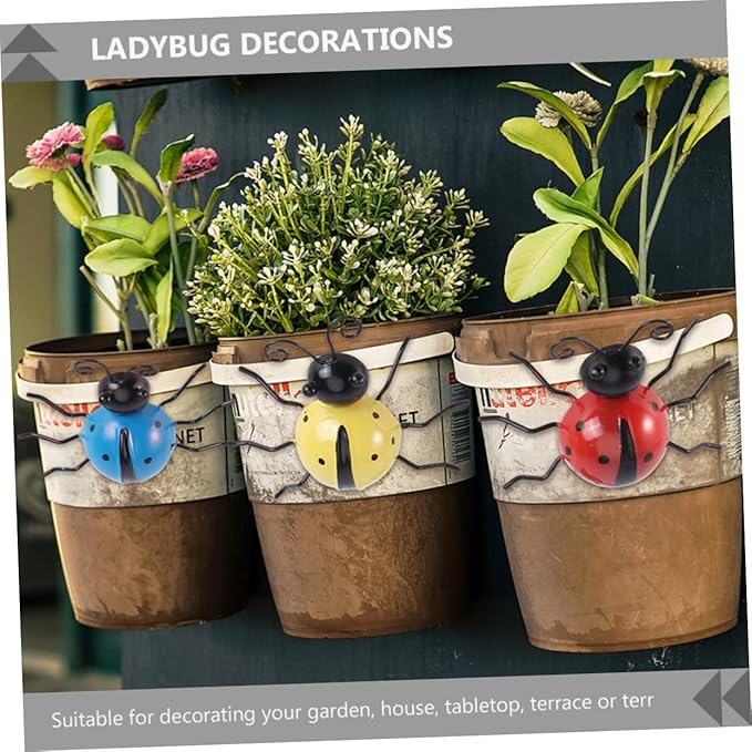 Kisangel 3pcs Simulated Ladybug Decor Iron Garden Ornaments for Outdoor Decoration for Yards and Patios Vibrant Colors for Home and Garden Aesthetics