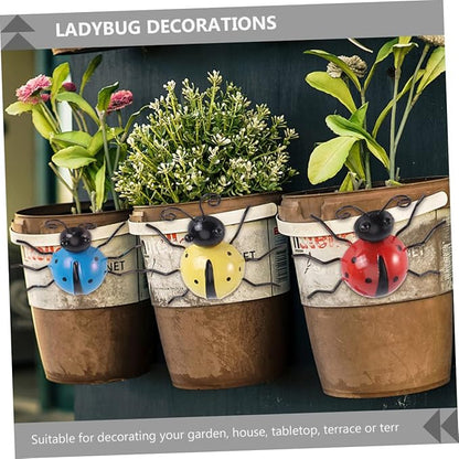Kisangel 3pcs Simulated Ladybug Decor Iron Garden Ornaments for Outdoor Decoration for Yards and Patios Vibrant Colors for Home and Garden Aesthetics