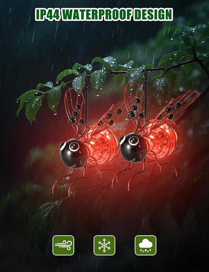 Solar Bees Lights Outdoor, 2026 New Hanging Bee Solar Garden Light,IP44 Waterproof,Outdoor Statues Figurine Lights Decorations for Balcony,Garden,Porch,Courtyard Decoration (Red 2Pcs)