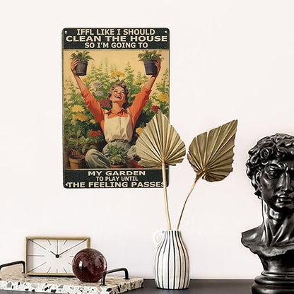 Retro Tin Sign Plant a Garden, Play Until Cleaning Urges Pass. Funny Wall Art Decor for Hippie, Boho, or Garden-Themed Spaces. Perfect Bathroom, Dining Room or Garden Gift. 8x12 Inches