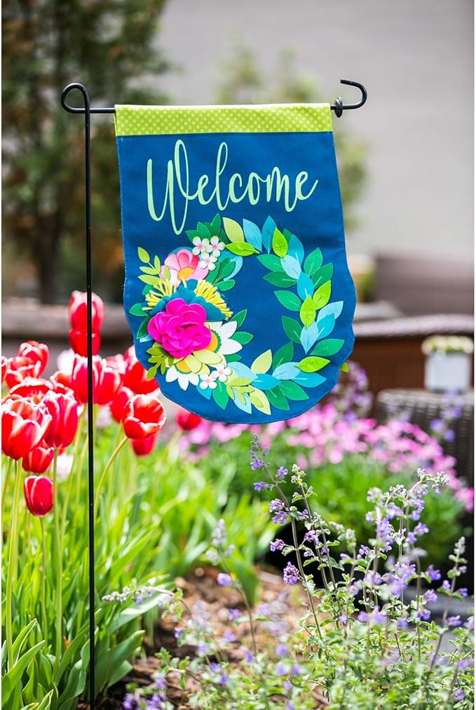 Evergreen Flag Flower Wreath Garden Burlap Flag | Spring Floral Garden Flags 12x18 double sided | Small House Flags For Outside | Welcome Spring Flag Décor for Yards Porch Gardens
