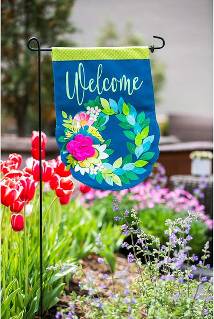 Evergreen Flag Flower Wreath Garden Burlap Flag | Spring Floral Garden Flags 12x18 double sided | Small House Flags For Outside | Welcome Spring Flag Décor for Yards Porch Gardens