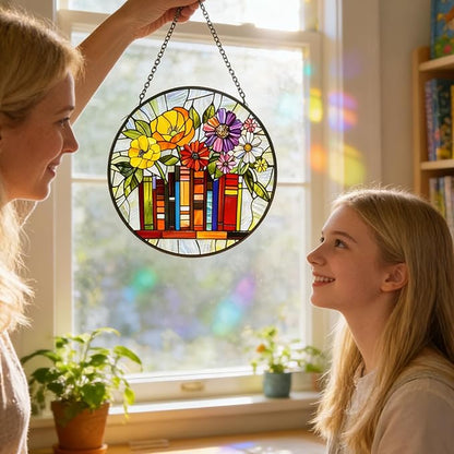 Stained Glass Sun Catchers Indoor Window, Suncatchers for Windows Hanging, Book Decor for Book Lover