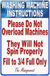 Washing Machine Instructions Do Not Overload Laundromat Sign For Home Cave Garage bar Wall Decoration Sign 8 x 12 inch (2 Pack)