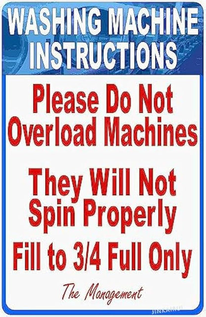 Washing Machine Instructions Do Not Overload Laundromat Sign For Home Cave Garage bar Wall Decoration Sign 8 x 12 inch (2 Pack)