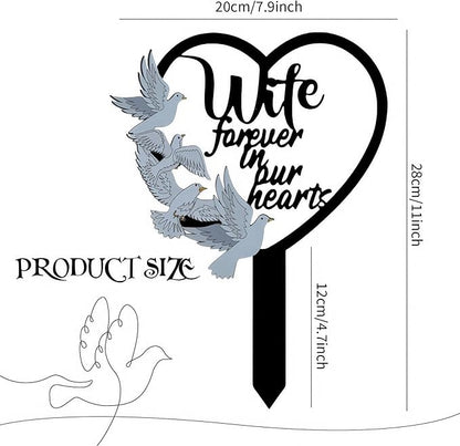 HPMAISON 11 inch Metal Wife Memorial Stake Grave Decorations for Cemetery Gravesite Sympathy Markers Waterproof Memorial Gifts for Loss of Wife Tombstones Plaque Outdoors Lawn Yard Decor