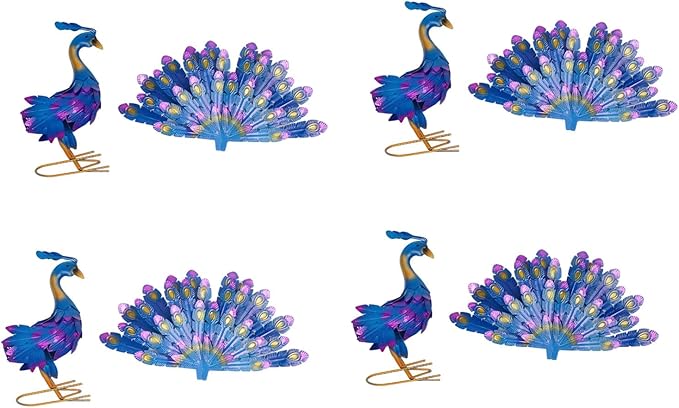 12.8'' Tall Metallic Peacock Tail Spread Yard Statue, 4Pcs Peacock Statue Ornaments, Iron Peacock Statue Garden Decor for Gardens, Patios, Gardens, Cafes, Offices
