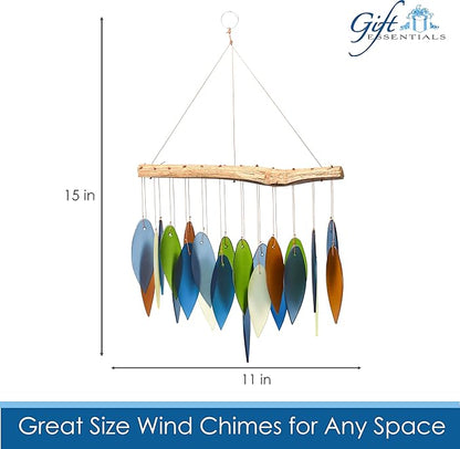 Blue Handworks Atlantic Coast Glass Chime, Sandblasted Glass and Found Wood Handcrafted Wind Chime