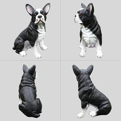 Boston Terrier Garden Statue with Solar Lantern & Welcome Sign, 17" Large Outdoor Dog Decor Yard Art Figurine, Funny Pet Memorial Gift for Patio Lawn Porch Housewarming