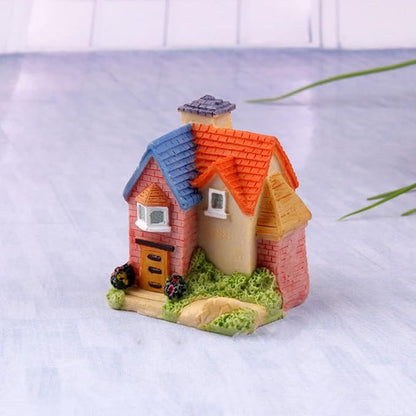 Resin Miniature House 4PCS Miniature House Fairy Gardening Micro Landscape Village Stone House Bonsai Terrarium Crafts Ornaments Accessories Home Decoration (B)
