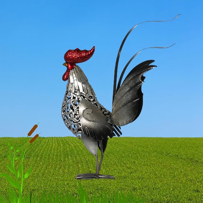 Metal Rooster Garden Statue, Rooster Sculpture Decor, Iron Chicken Carved Sculpture Lawn Ornament, for Patio, Backyard, Kitchen, Home Decoration