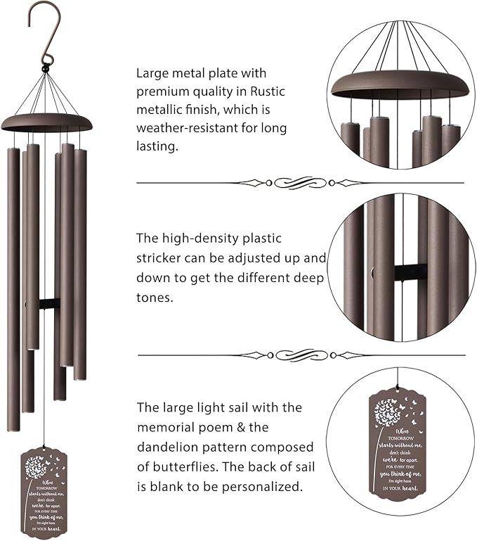 43" Large Wind Chimes for Outside Deep Tone, Memorial Wind Chimes for Loss of Loved one, Bereavement Sympathy Gifts in Memory of a Loved one, Outdoor Decor for Garden,Yard,Lawn & Patio