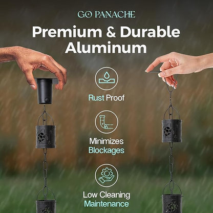 8.5 FT Rain Chain with 12 Aluminum Cups | Durable Rain Chains for Gutters - Easy Install, Rust-Proof Rain Catcher Chains for Outside with Included Gutter Adapter, Unique & Artistic Design