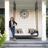 Large Outdoor Clock Battery Operated Silent, 24 Inch Modern Black Metal Wall Clock for Patio, Pool Area, Kitchen, Garden, Deck, Farmhouse, Living Room Decor