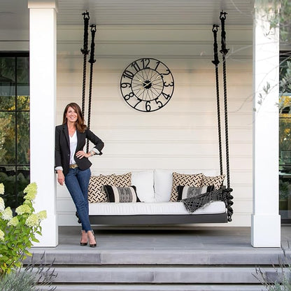 Large Outdoor Clock Battery Operated Silent, 24 Inch Modern Black Metal Wall Clock for Patio, Pool Area, Kitchen, Garden, Deck, Farmhouse, Living Room Decor