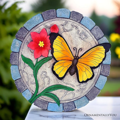 OrnamentallyYou Elegant Resin Stepping Stone, Outdoor Garden Pathway Decoration (Colorful Moments Bloom Stepping Stone, 9.5" Butterfly Garden Decorative Figurine)