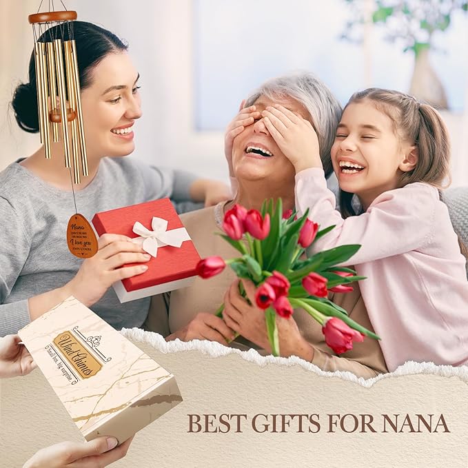 Nana Gifts for Mothers Day, Nana Birthday Gifts, I Love You Wind Chimes Outside for Nanas, Idea Nanas Presents for Mothers Day, Birthday, Thanksgiving, Christmas, 25.5"
