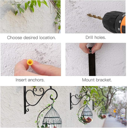 Lewondr Wall Hanging Plant Bracket, 2 Pack 12-inch Retro Iron Shepard Hook for Flower Bird Feeder Planter Indoor Outdoor, Bird 01 - Spray Paint Black