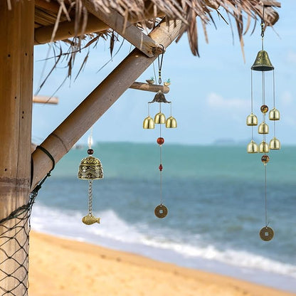 Jetec 3 Pcs Feng Shui Wind Chimes Chinese Bells Hanging Metal Bell Vintage Dragon Fish Feng Shui Chime and 3, 6 Bells Wind Chime for Good Luck Indoor Outdoor Temple Home Garden Decoration