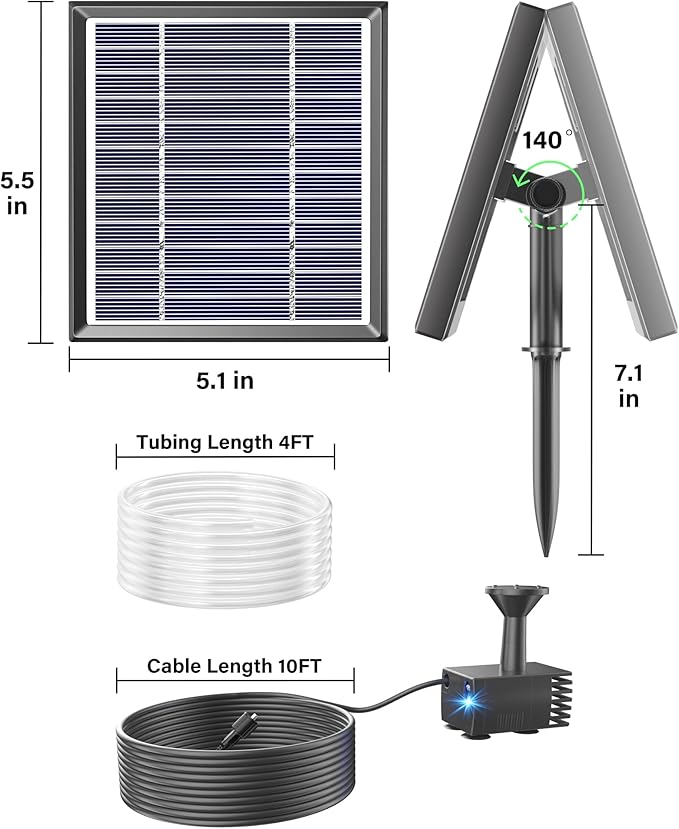 Biling Solar Water Pump Outdoor, Solar Powered Fountain Water Pump for Bird Bath, Garden, Backyard, Pool, Fish Tank