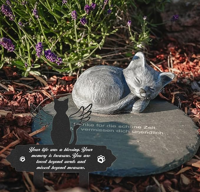 Grave Markers for Cemetery for Cat, Weatherproof Metal Pet Memorial Stake, Garden Cemetery Decoration, Waterproof Pets Grave Marker Memorial Plaques for Outdoors Yard Patio