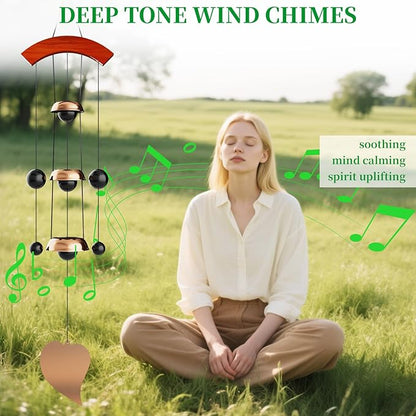 26'' Bell Wind Chimes for Outside Clearance, Temple Windchimes Outdoors w/3 Copper Bells, Memorial Wind Chime Gifts for Mom Grandma Neighbors, Feng Shui Wind Bell for Home Garden Patio Porch Zen Decor