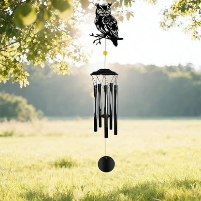 Owl Wind Chimes for Outside - Owl Windchimes Outdoors, Black Metal Memorial Wind Chime for Home, Patio, Balcony Decor, for Mom Dad Family Friend, Gifts for Mother's Day, Housewarming, Retirement