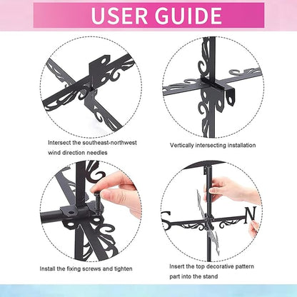Airplane Weathervane 26' Height Black Metal Wind Sculpture Roof Garden Art Decor Farmhouse Durable Decorative Stake Waterproof Weathervane Garden Decor