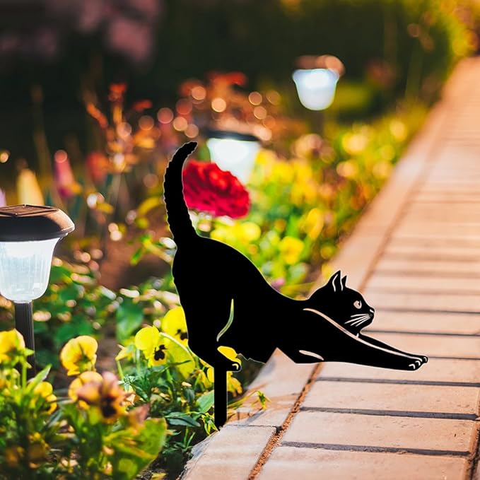Yard Ornaments, Garden Outdoor Statues Animal Stakes, Metal Black Cat Stake Garden Garden Statue, Garden Stakes Decorative for Yard Decor and Lawn Ornaments (B)
