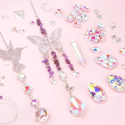 400Pcs Sun Catchers DIY Making Kit for Adults Arts and Crafts Crystal Suncatcher Hanging Prism Rainbow Maker for Indoor Window Garden Christmas Decor Hummingbird