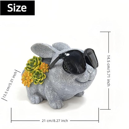 Rabbit Figurine with Solar-Powered Glasses Succulent Bunny Decor Garden Statue for Patio Yard Balcony Housewarming Gifts for Mom Women Grandma