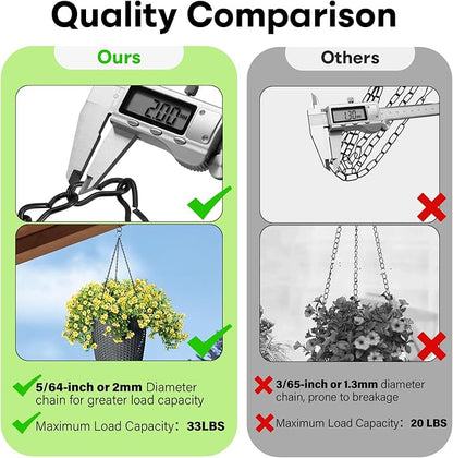 Upgraded 180”Heavy Duty Metal Hanging Chains with Hanging Basket Hooks Set for Planters,Birdcage,Birds Feeder,Grow Lights,Lanterns,Billboards,Wind Chime and Ornaments,Chain Hooks DIY,Black