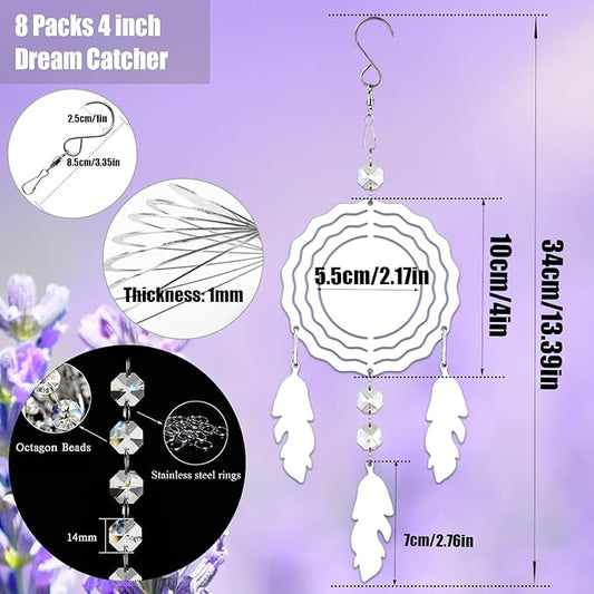 8Pack 4inch Sublimation Wind Spinner Blanks 3D Aluminum Metal Wind Sculpture Kinetic Spinners for Yard and Garden Indoor Art Ornaments Hanging Decoration (Dream Catcher)