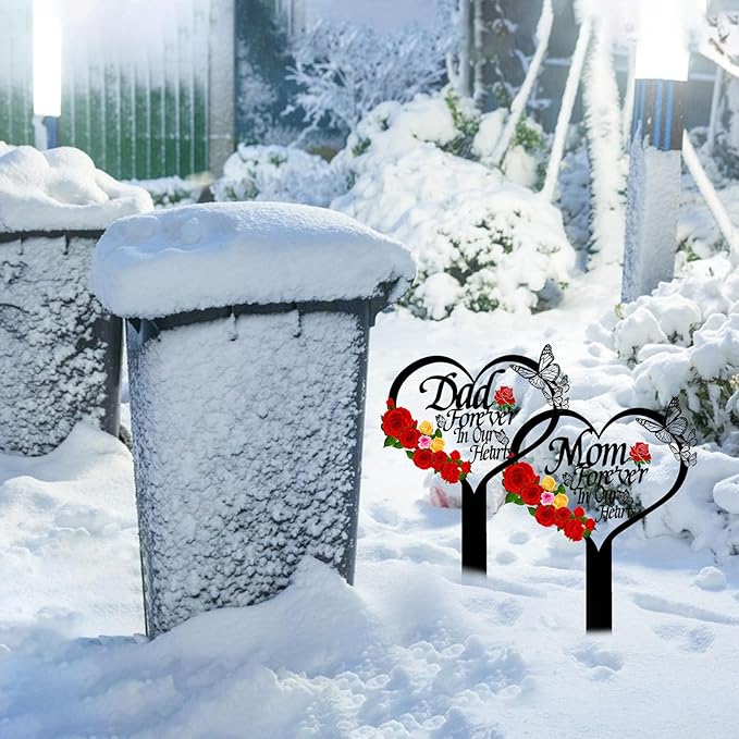 OZIO Memorial Plaque, Dad-b Color, Modern Style, Stainless Steel Metal, Heart Themed Memorial Grave Markers, 0.3x8x14 inches, Outdoor Floor Mount, Wide Cemetery & Garden Use