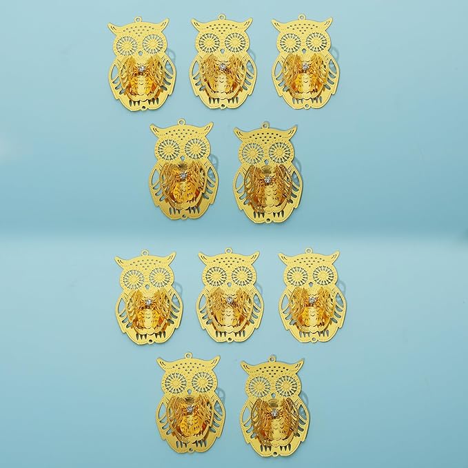 10pcs Gold Owl Metal Suncatcher Parts Hanging Window Pendant DIY Ornament Hand-Crafts Gifts