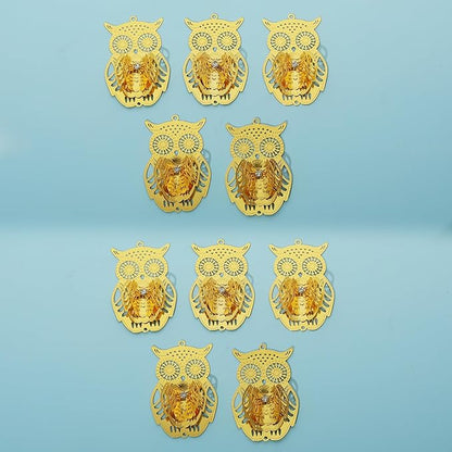 10pcs Gold Owl Metal Suncatcher Parts Hanging Window Pendant DIY Ornament Hand-Crafts Gifts