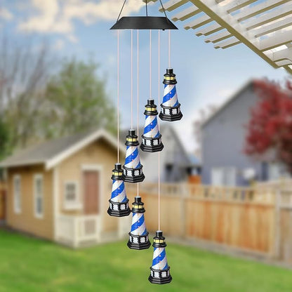 Lighthouse Wind Chimes Outdoors Solar Hanging Lighthouse Decorative Outdoor Lighthouse Solar Lighthouse Windchime（Blue）