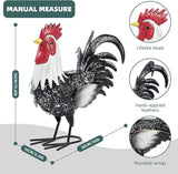 Metal Rooster Statue Yard Decor - 15" Solar Light Metal Yard Art Standing Chicken Statue Garden Decoration, Large Animal Sculpture Chicken Figture for Outdoor Porch Patio Backyard Lawn Ornament
