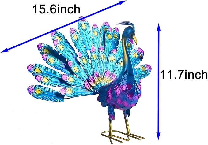 Small Peacock Statue Animal Sculpture Garden Decoration Metal Yard Art for Yard Outdoor Decoration (Purple)